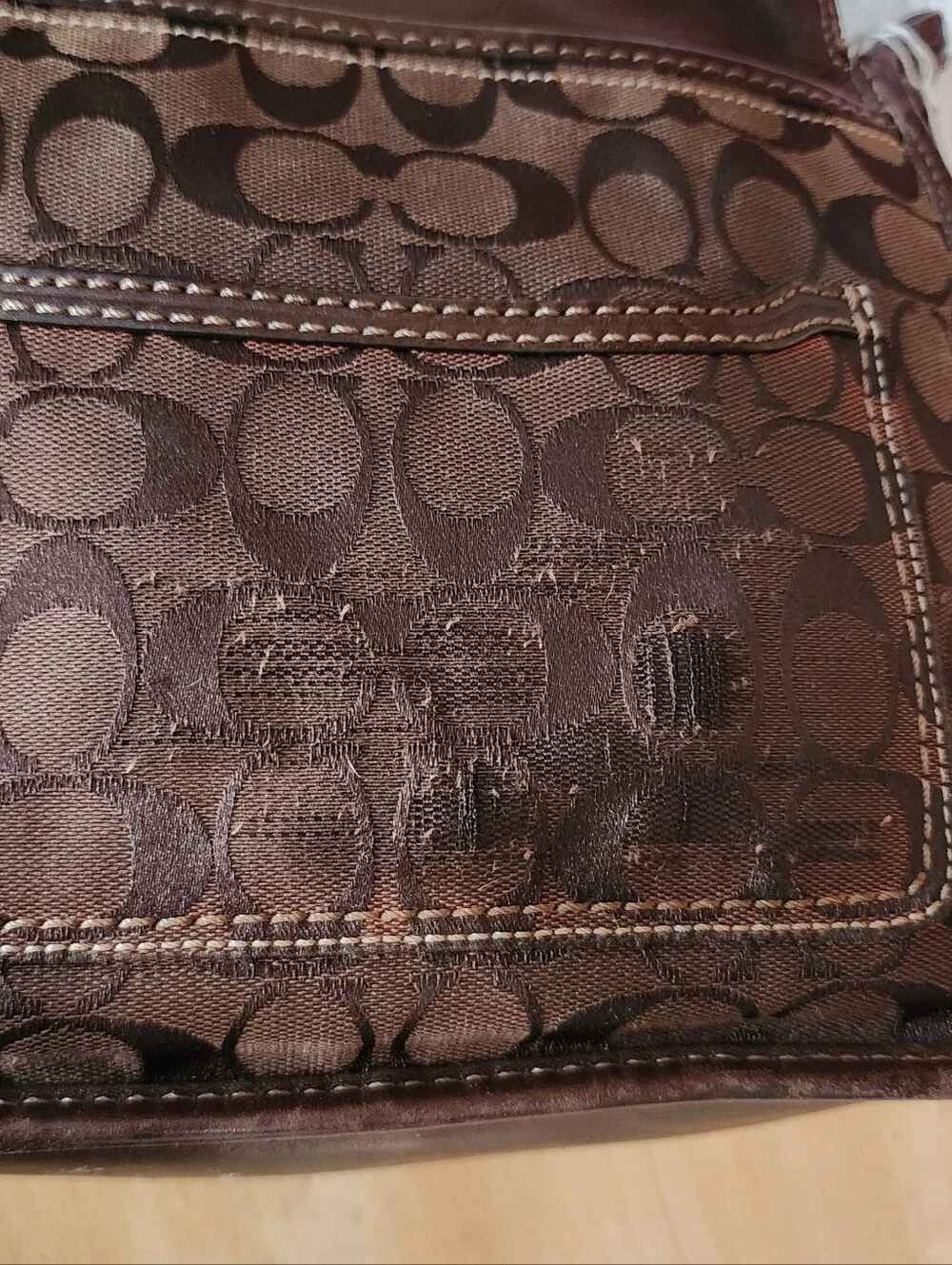 Coach Brown Signature Canvas Messenger with Dark Leather Trim